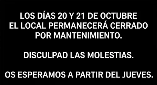 📢 Atención: El martes 20 y el miércoles 21 de octubre el local estará cerrado❗